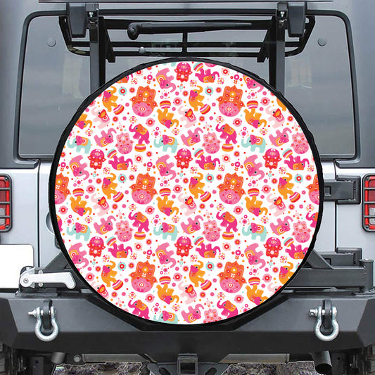 Girly Elephant And Hamsa Pattern Print Leather Spare Tire Cover