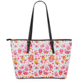 Girly Elephant And Hamsa Pattern Print Leather Tote Bag With Zipper