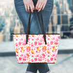 Girly Elephant And Hamsa Pattern Print Leather Tote Bag