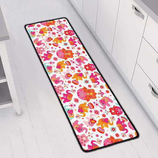 Girly Elephant And Hamsa Pattern Print Long Kitchen Mat