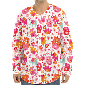 Girly Elephant And Hamsa Pattern Print Long Sleeve Baseball Jersey