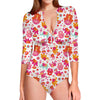 Girly Elephant And Hamsa Pattern Print Long Sleeve Swimsuit