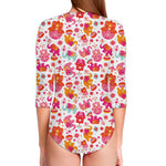 Girly Elephant And Hamsa Pattern Print Long Sleeve Swimsuit