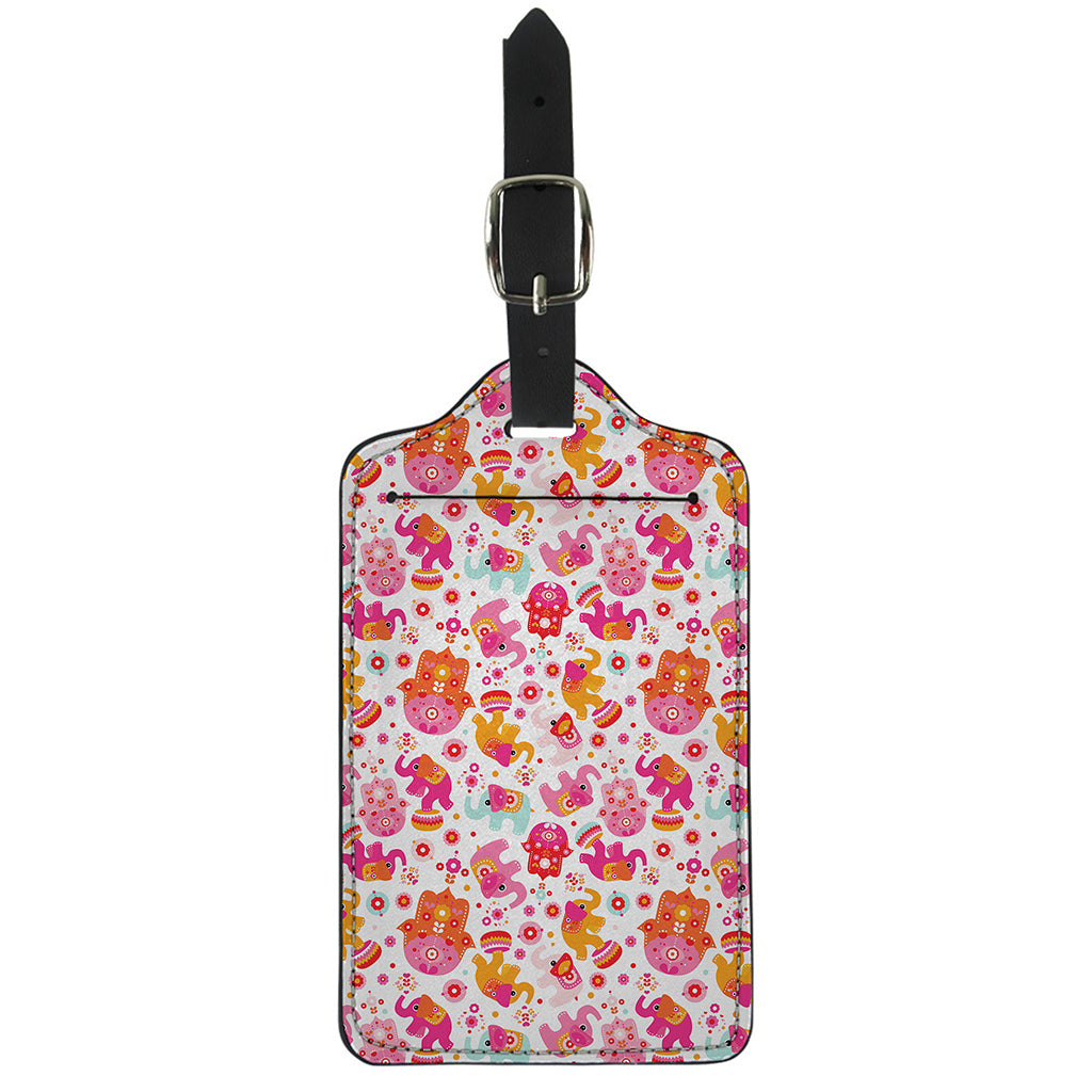 Girly Elephant And Hamsa Pattern Print Luggage Tag