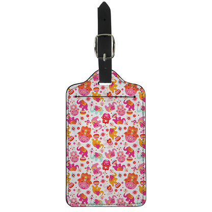 Girly Elephant And Hamsa Pattern Print Luggage Tag