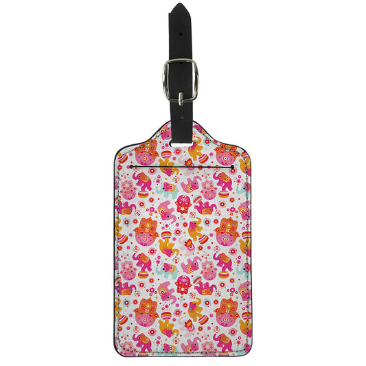 Girly Elephant And Hamsa Pattern Print Luggage Tag