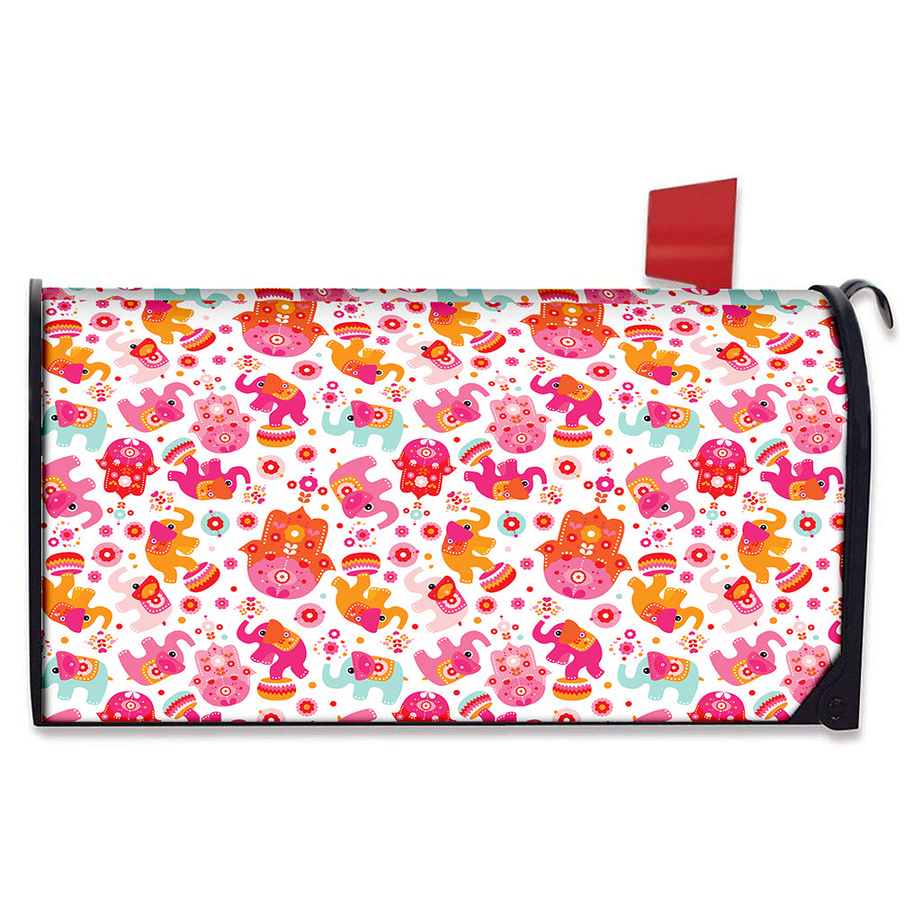 Girly Elephant And Hamsa Pattern Print Mailbox Cover