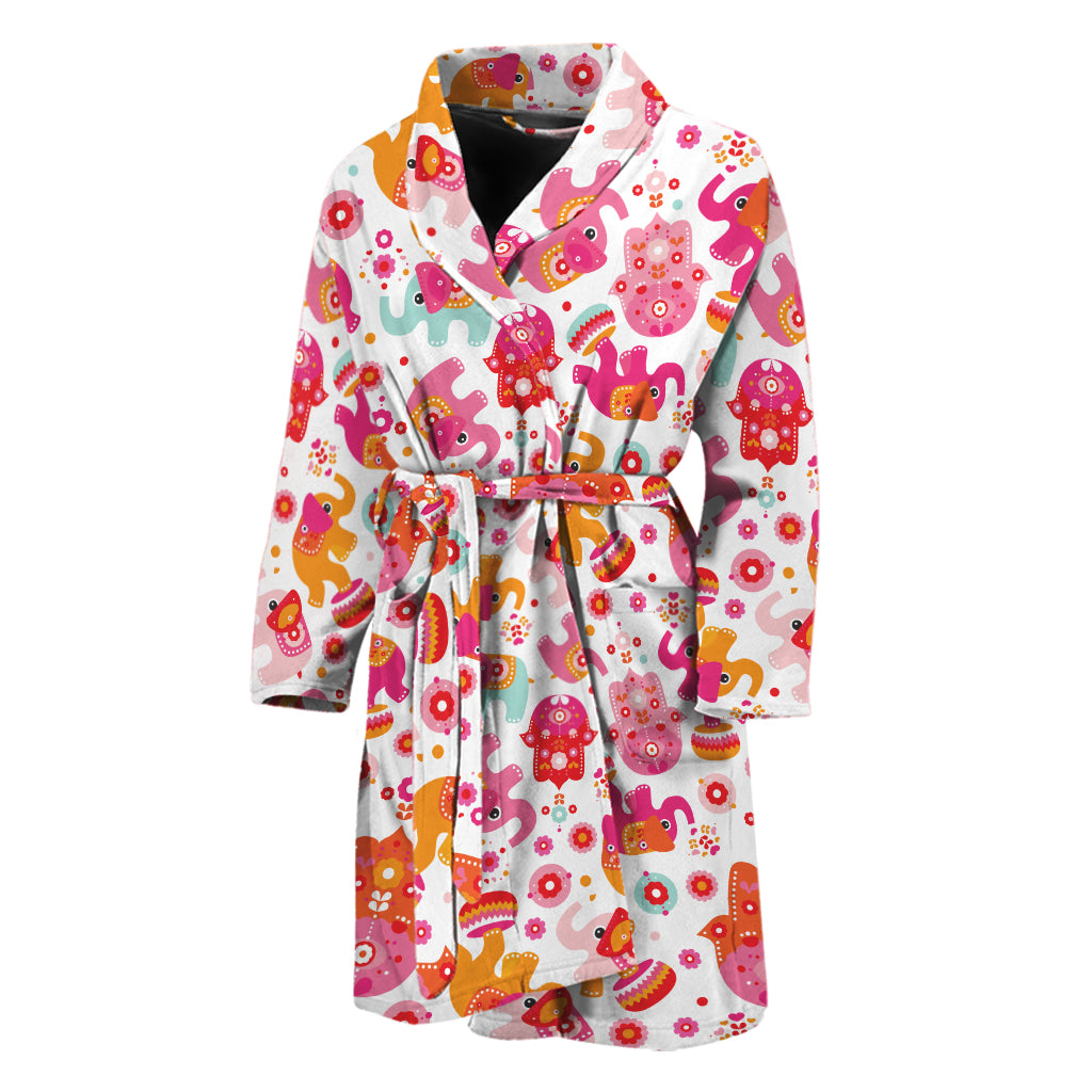 Girly Elephant And Hamsa Pattern Print Men's Bathrobe