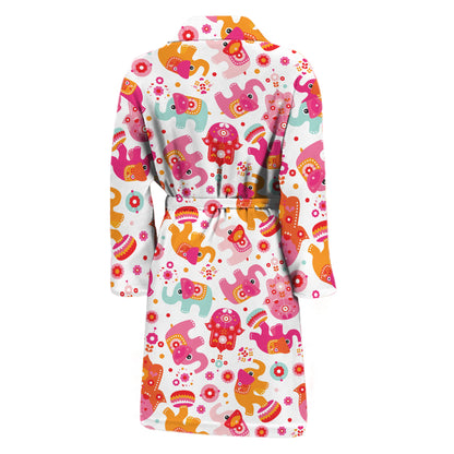 Girly Elephant And Hamsa Pattern Print Men's Bathrobe