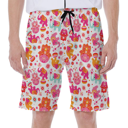 Girly Elephant And Hamsa Pattern Print Men's Beach Shorts