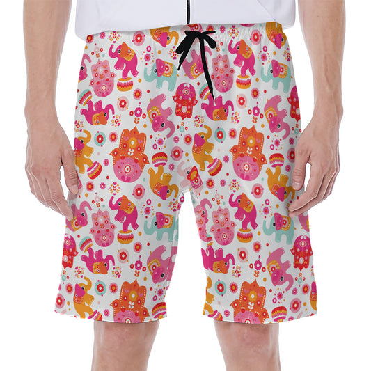 Girly Elephant And Hamsa Pattern Print Men's Beach Shorts