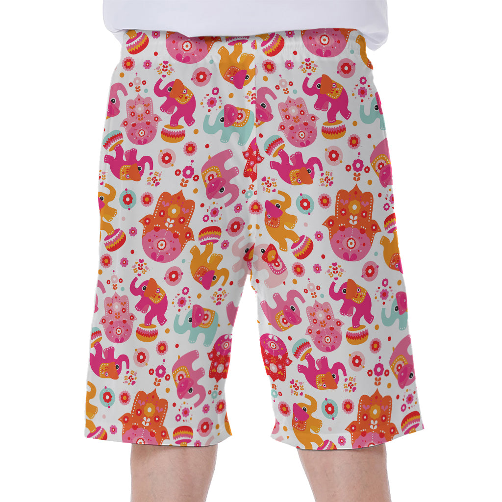 Girly Elephant And Hamsa Pattern Print Men's Beach Shorts