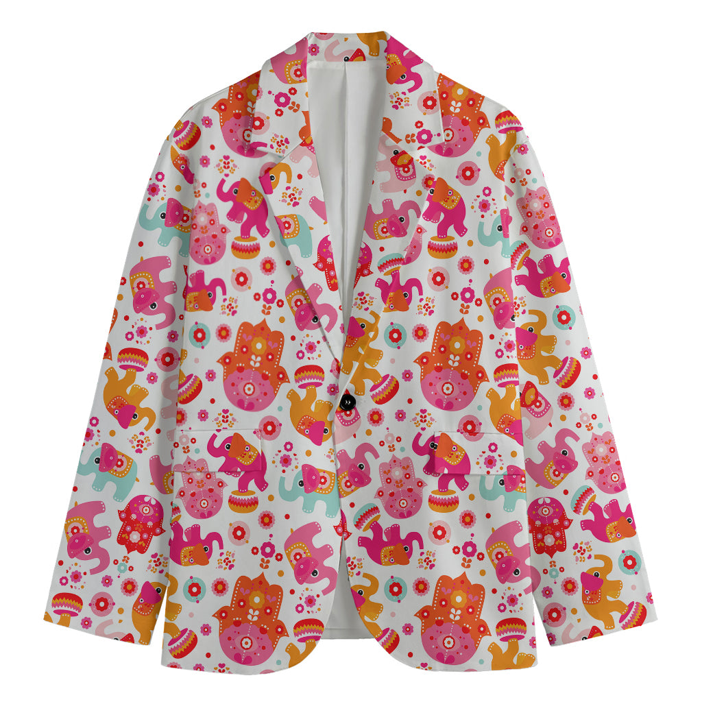 Girly Elephant And Hamsa Pattern Print Men's Blazer