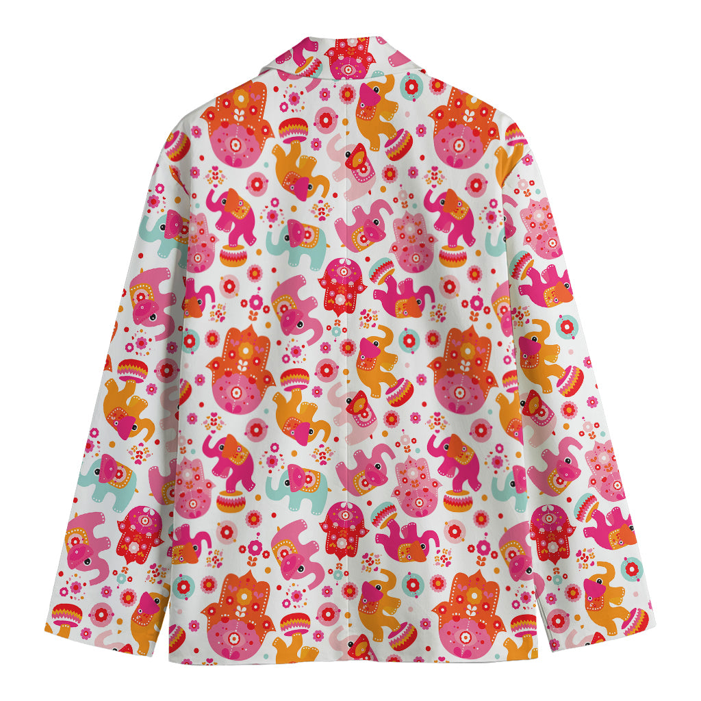Girly Elephant And Hamsa Pattern Print Men's Blazer