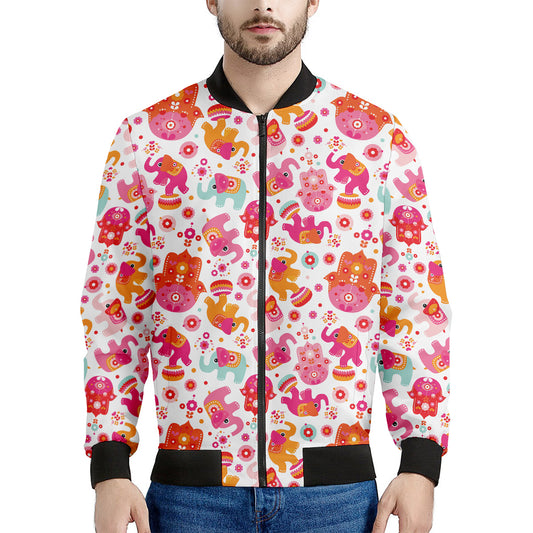 Girly Elephant And Hamsa Pattern Print Men's Bomber Jacket