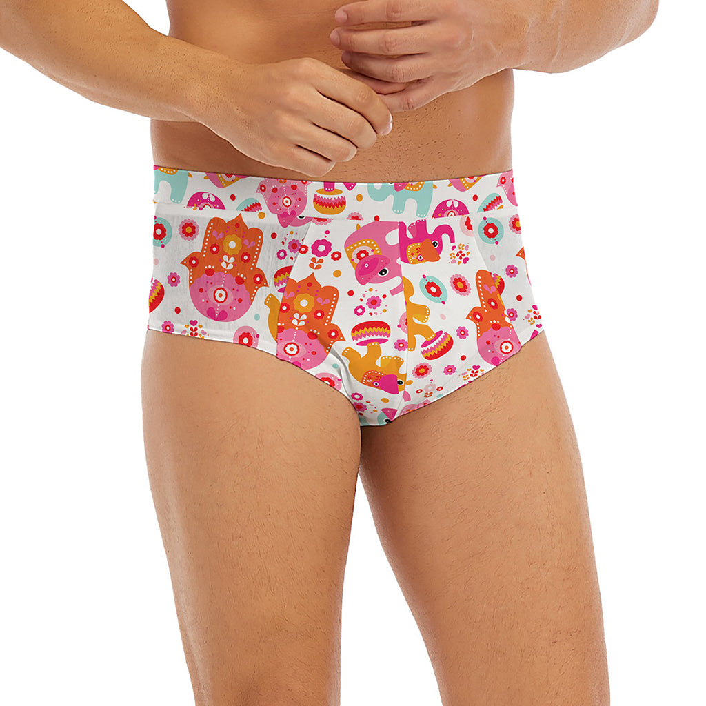 Girly Elephant And Hamsa Pattern Print Men's Briefs