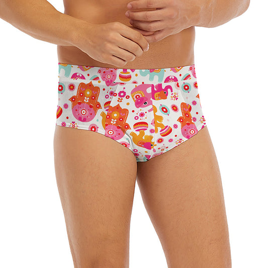 Girly Elephant And Hamsa Pattern Print Men's Briefs