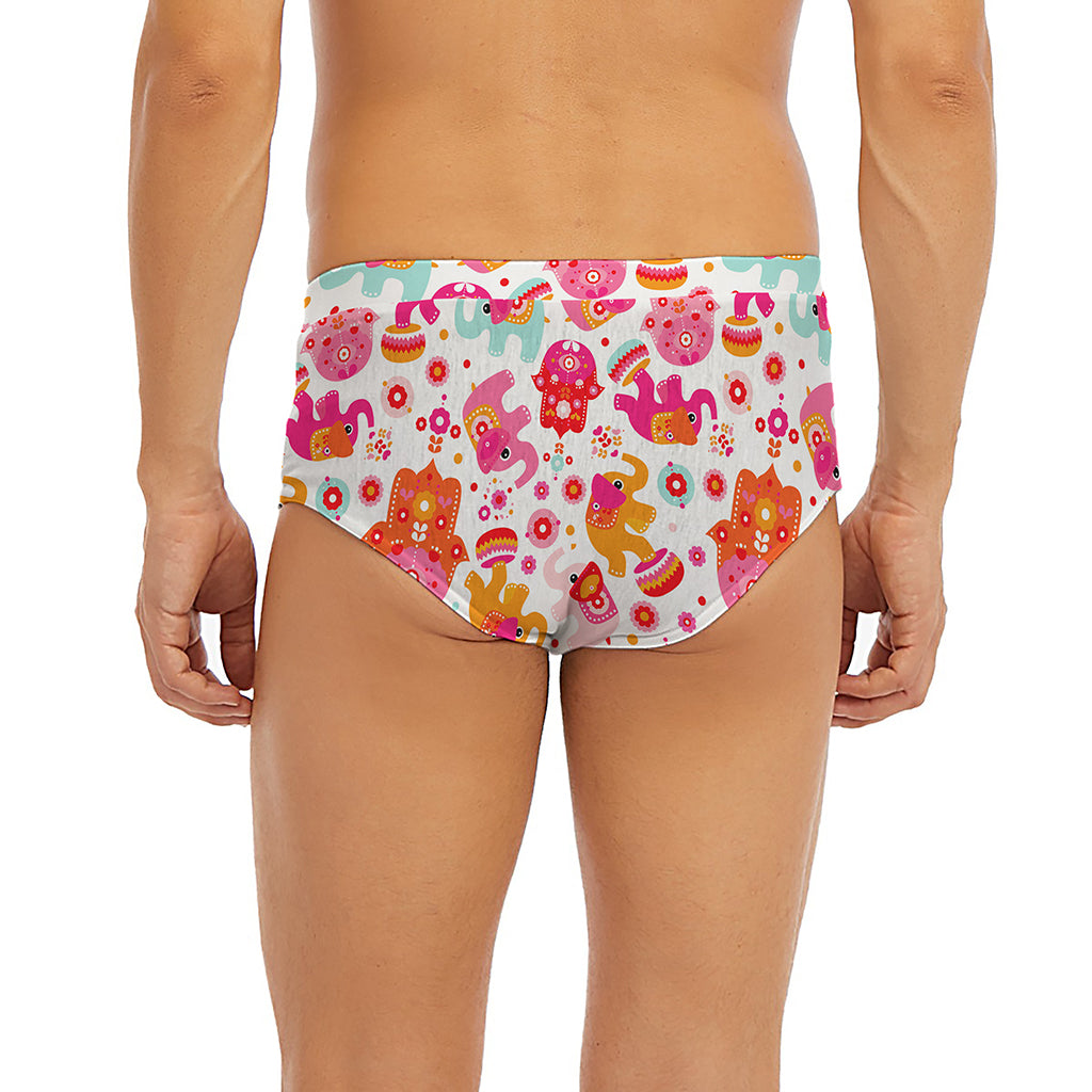 Girly Elephant And Hamsa Pattern Print Men's Briefs