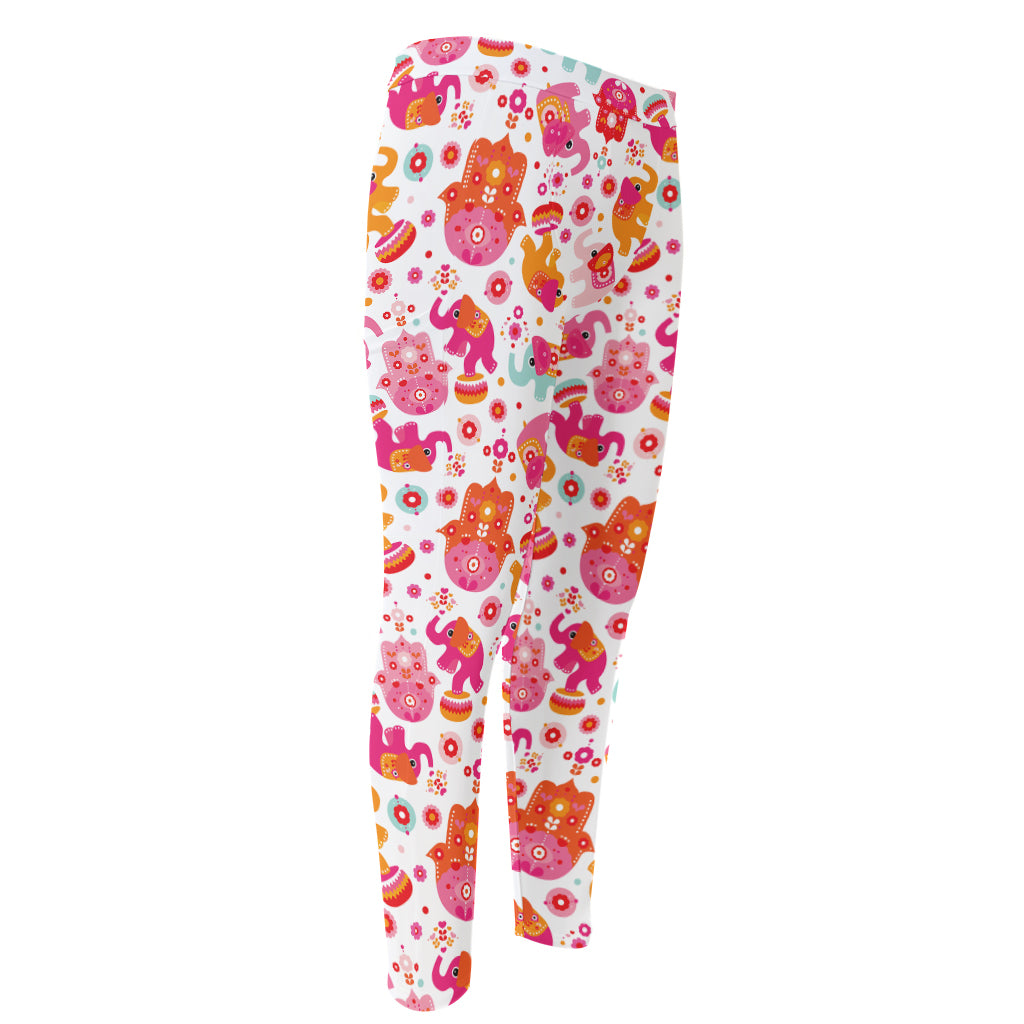 Girly Elephant And Hamsa Pattern Print Men's Compression Pants