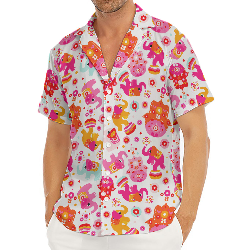 Girly Elephant And Hamsa Pattern Print Men's Deep V-Neck Shirt