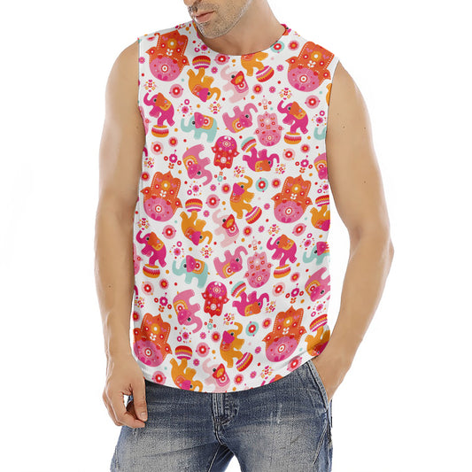 Girly Elephant And Hamsa Pattern Print Men's Fitness Tank Top
