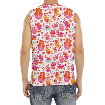 Girly Elephant And Hamsa Pattern Print Men's Fitness Tank Top