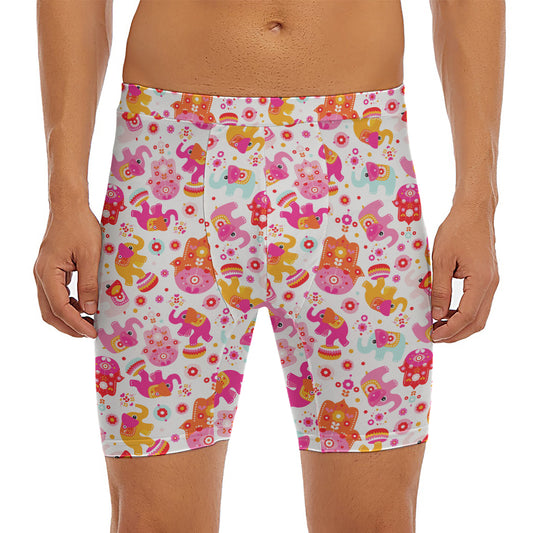 Girly Elephant And Hamsa Pattern Print Men's Long Boxer Briefs