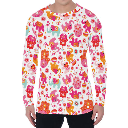 Girly Elephant And Hamsa Pattern Print Men's Long Sleeve T-Shirt