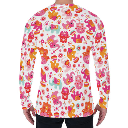 Girly Elephant And Hamsa Pattern Print Men's Long Sleeve T-Shirt