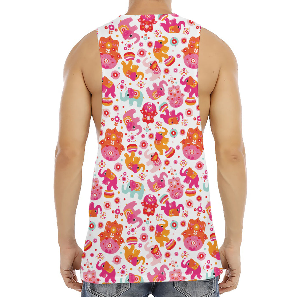 Girly Elephant And Hamsa Pattern Print Men's Muscle Tank Top