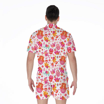 Girly Elephant And Hamsa Pattern Print Men's Rompers