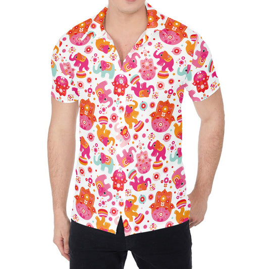 Girly Elephant And Hamsa Pattern Print Men's Shirt