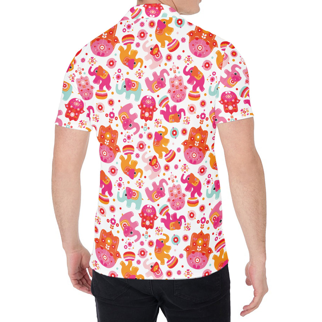 Girly Elephant And Hamsa Pattern Print Men's Shirt