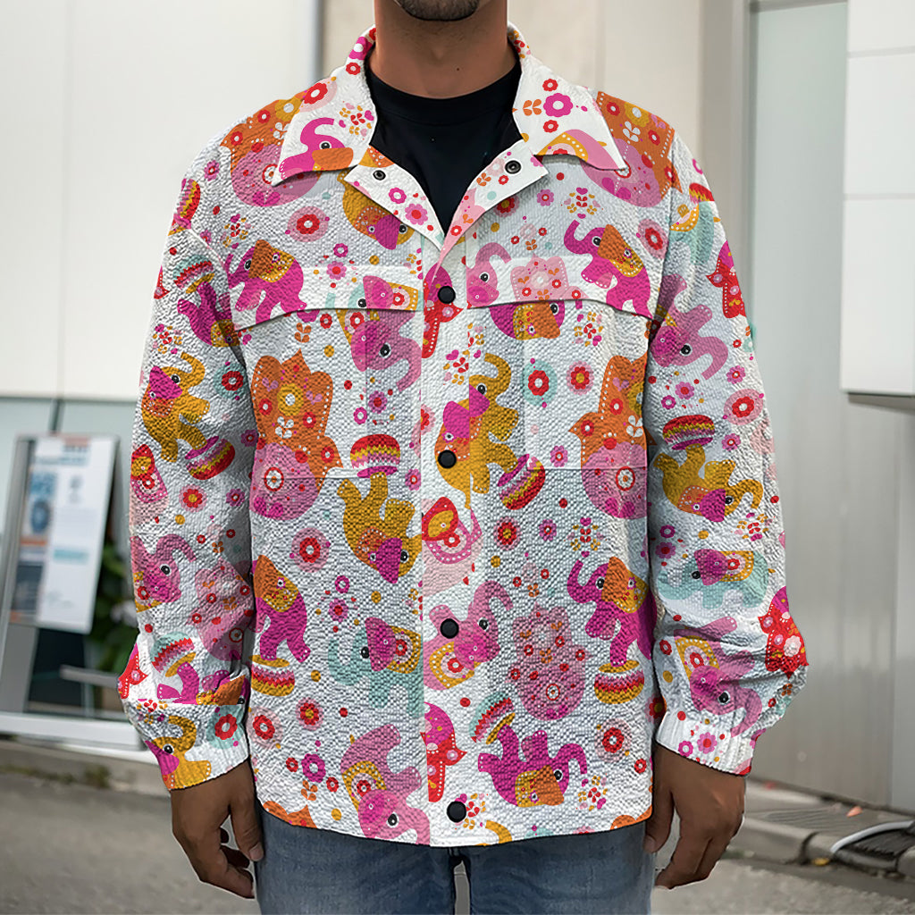 Girly Elephant And Hamsa Pattern Print Men's Shirt Jacket