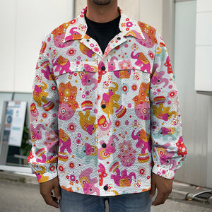 Girly Elephant And Hamsa Pattern Print Men's Shirt Jacket