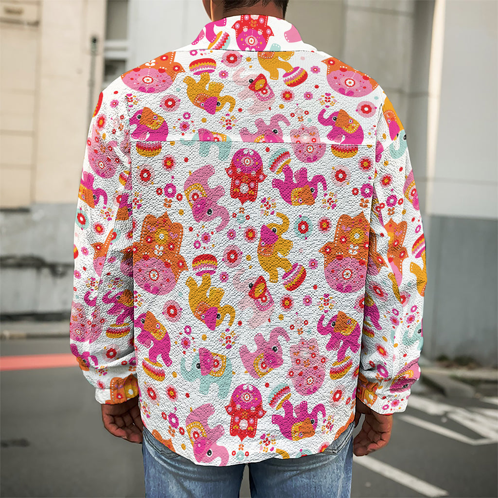 Girly Elephant And Hamsa Pattern Print Men's Shirt Jacket