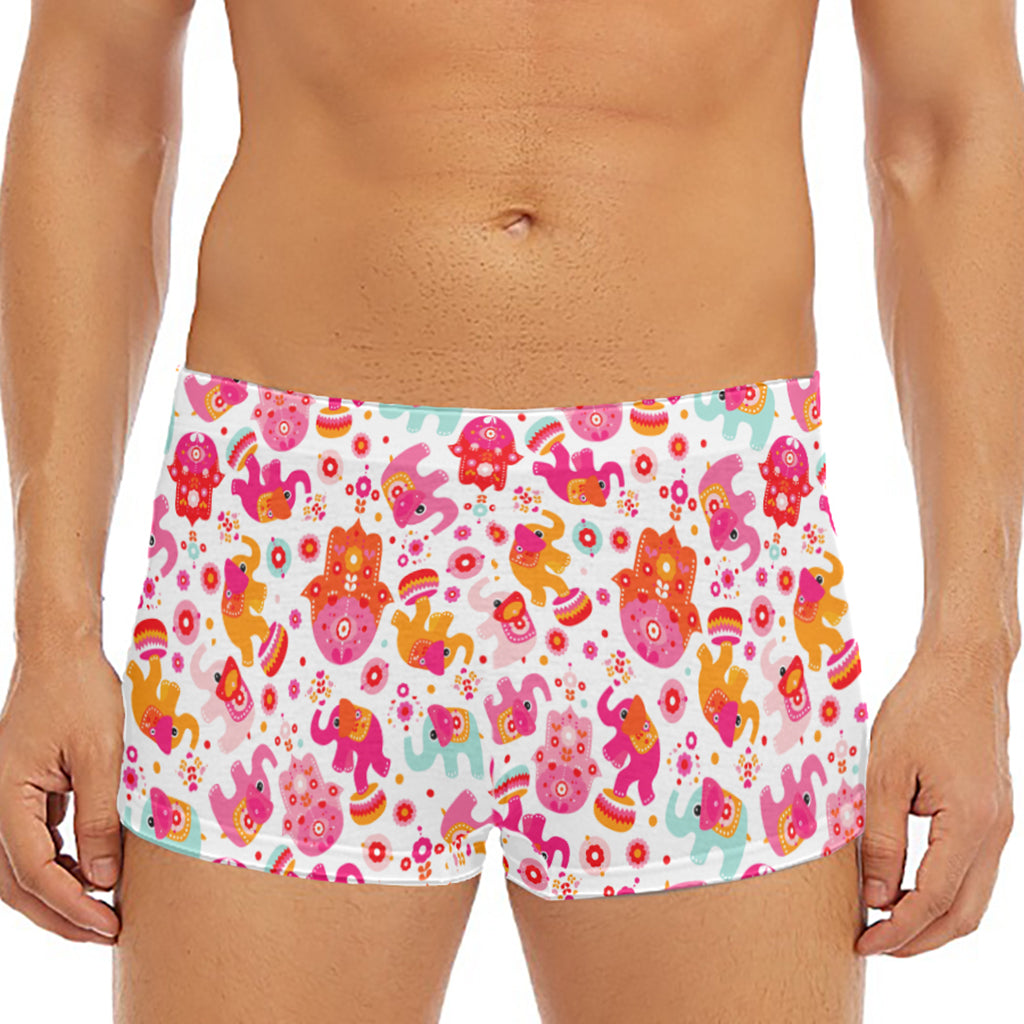 Girly Elephant And Hamsa Pattern Print Men's Short Boxer Briefs