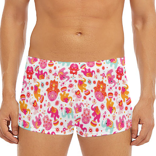 Girly Elephant And Hamsa Pattern Print Men's Short Boxer Briefs