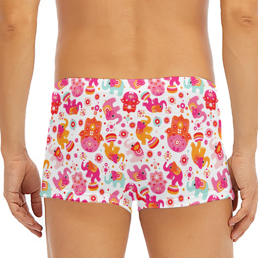 Girly Elephant And Hamsa Pattern Print Men's Short Boxer Briefs