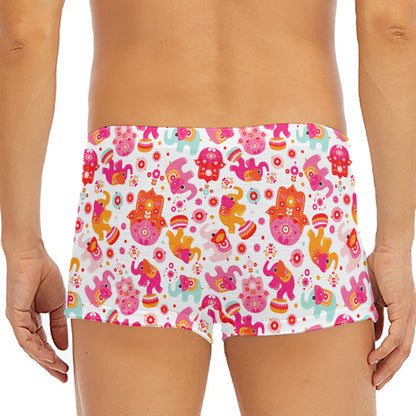 Girly Elephant And Hamsa Pattern Print Men's Short Boxer Briefs