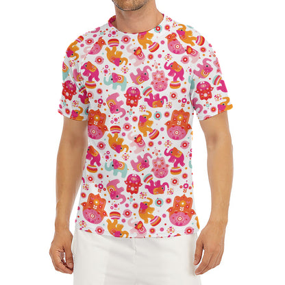 Girly Elephant And Hamsa Pattern Print Men's Short Sleeve Rash Guard