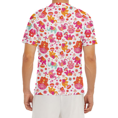 Girly Elephant And Hamsa Pattern Print Men's Short Sleeve Rash Guard