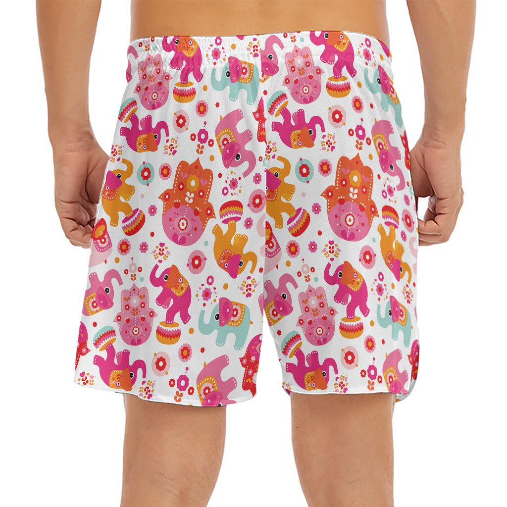 Girly Elephant And Hamsa Pattern Print Men's Split Running Shorts