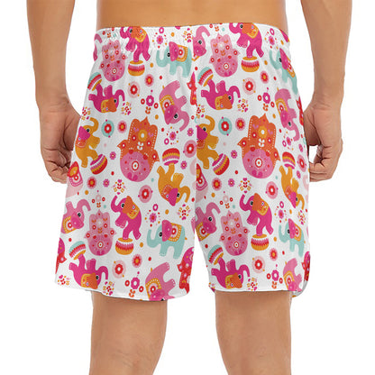 Girly Elephant And Hamsa Pattern Print Men's Split Running Shorts