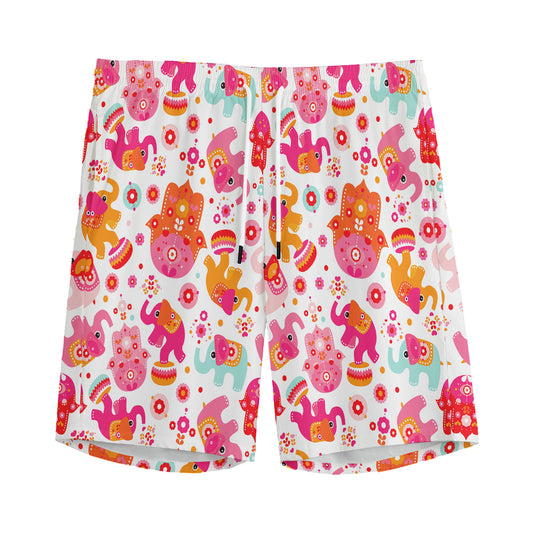 Girly Elephant And Hamsa Pattern Print Men's Sports Shorts