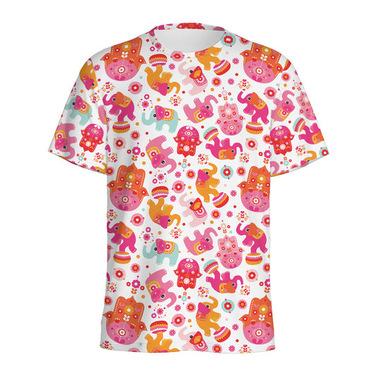 Girly Elephant And Hamsa Pattern Print Men's Sports T-Shirt
