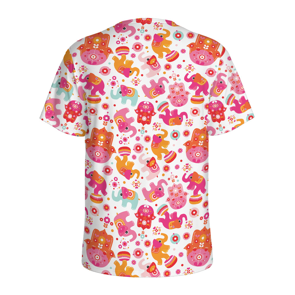 Girly Elephant And Hamsa Pattern Print Men's Sports T-Shirt