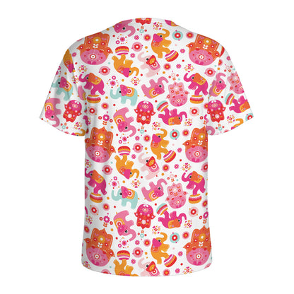 Girly Elephant And Hamsa Pattern Print Men's Sports T-Shirt