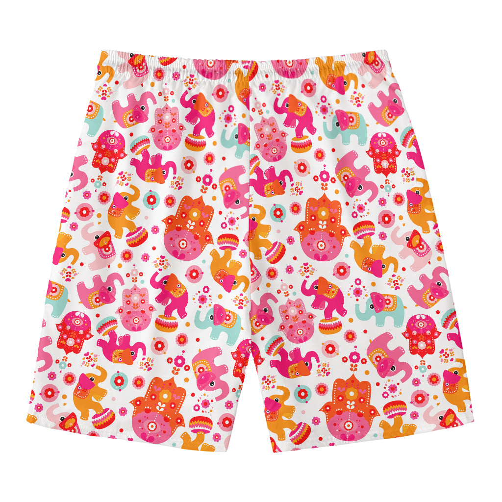Girly Elephant And Hamsa Pattern Print Men's Swim Trunks