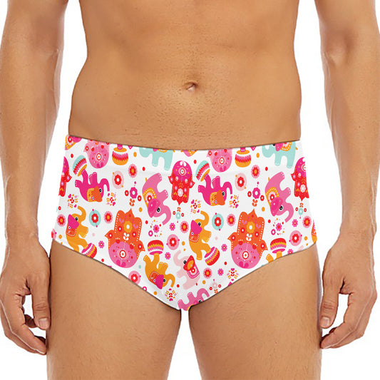 Girly Elephant And Hamsa Pattern Print Men's Triangle Swim Briefs